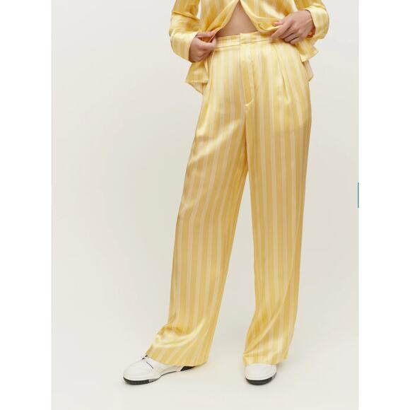 Reformation Pants - Reformation Willa Silk Satiny Comfortable Yellow Pants Omero Stripe 12 Flowy